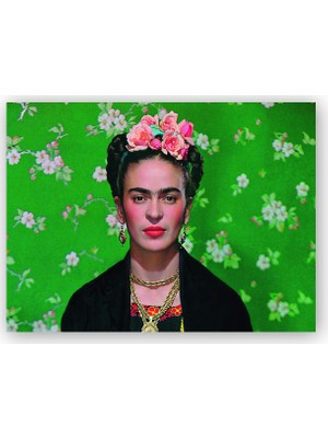 Caka Tablo   Ahşap Tablo Frida Kahlo Yeşil Zeminde