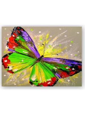 Caka Tablo   Ahşap Tablo Renkli Kelebek Yaplıboya