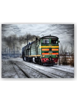 Caka Tablo   Ahşap Tablo Nostaljik Elektrikli Renkli Tren