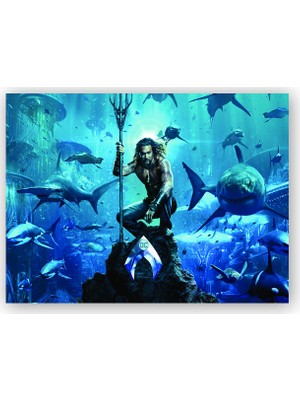 Caka Tablo   Ahşap Tablo Aquaman Su Altında Köpek Balıklar