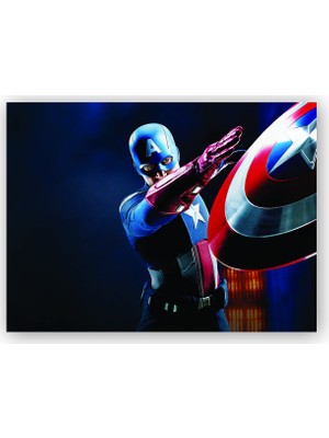 Caka Tablo   Ahşap Tablo Captain America Kalkanı Fırlatıyor