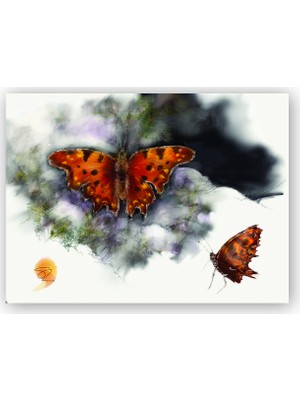 Caka Tablo   Ahşap Tablo Polygonia Faunus Kelebeği Görseli