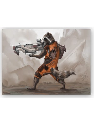 Caka Tablo   Ahşap Tablo Rocket Racoon Marvel Eşsiz Karekteri