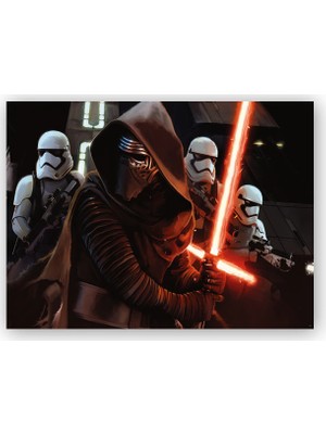 Caka Tablo   Ahşap Tablo Star Wars Kylo Ren ve Stormtroopers