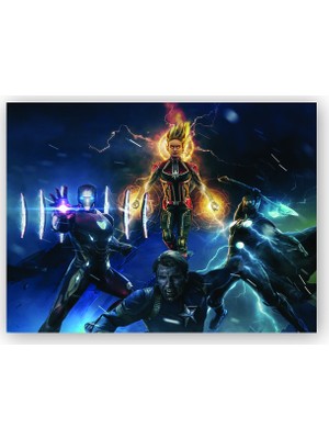 Caka Tablo   Ahşap Tablo Avengers Captain Marvel Captain America Thor ve Iron Man