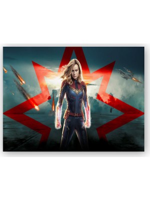 Caka Tablo   Ahşap Tablo Captain Marvel ve Yıldız