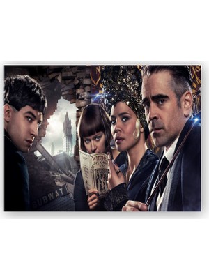 Caka Tablo   Ahşap Tablo Fantastik Canavarlar Colin Farrel Ezra Miller