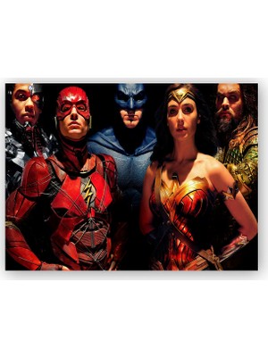 Caka Tablo   Ahşap Tablo Wonder Woman Aquaman Batman Flash Cyborg