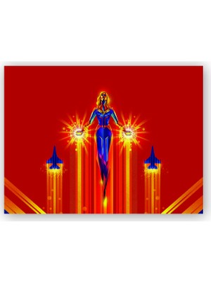 Caka Tablo   Ahşap Tablo Uzaya Uçan Kaptan Marvel