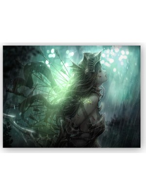 Caka Tablo   Ahşap Tablo Fantastik Savaşçı Kız ve Oklar