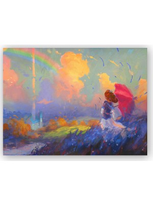 Caka Tablo   Ahşap Tablo Genç Kız ve Gökkuşağı Yağlıboya