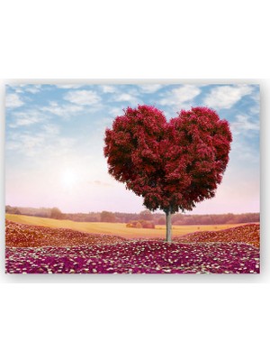 Caka Tablo   Ahşap Tablo Kalp Şeklinde Ağaç Kızıl Yapraklar