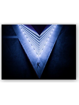 Caka Tablo   Ahşap Tablo Neon Simetrik Işıklar ve Adam