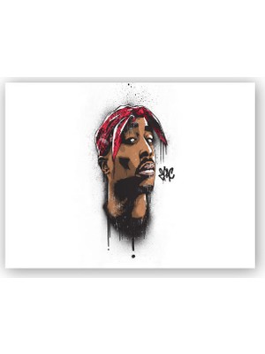 Caka Tablo   Ahşap Tablo 2 Pac Shakur Bandanalı Artwork