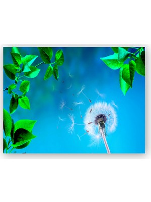 Caka Tablo   Ahşap Tablo Yeşil Yapraklar ve Karahindiba