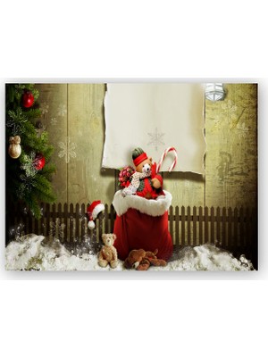 Caka Tablo   Ahşap Tablo Yılbaşı Hediye Torbası ve Teddy Bear