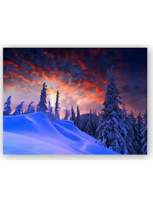 Caka Tablo   Ahşap Tablo Karla Kaplı Tepeler ve Mor Gökler