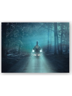 Caka Tablo   Ahşap Tablo Ormandan Geçen Buharlı Tren