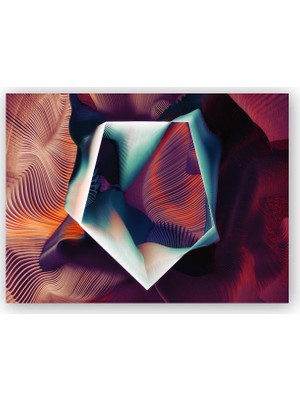 Caka Tablo   Ahşap Tablo Yeşil Kırmızı Şeritler Dalgalar Beşgen