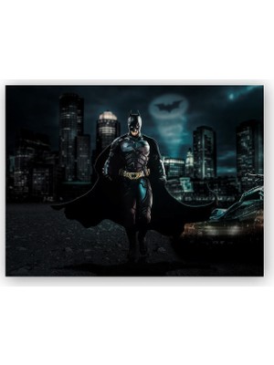 Caka Tablo   Ahşap Tablo Batman Kara Şövalye ve Gökyüzünde Logosu