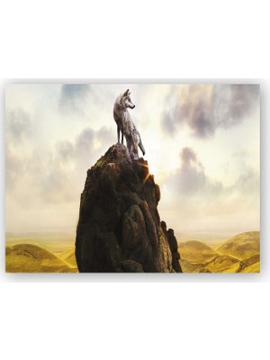 Caka Tablo   Ahşap Tablo Kayalık Üzerindeki Kurt