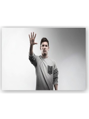 Caka Tablo   Ahşap Tablo Lionel Messi Sağ Eli Havada