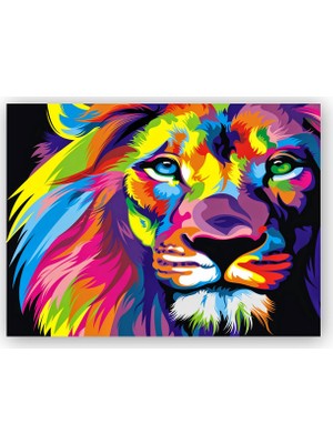 Caka Tablo   Ahşap Tablo Rengarenk Erkek Aslan Artwork