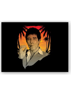 Caka Tablo   Ahşap Tablo Yaralı Yüz Tony Montana Puro İçiyor