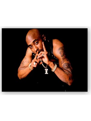 Caka Tablo   Ahşap Tablo 2Pac Shakur Siyah Arkaplan