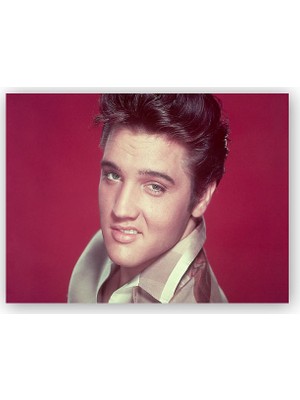 Caka Tablo   Ahşap Tablo Elvis Presley Portre Kırmızı Arkaplan