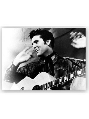 Caka Tablo   Ahşap Tablo Gülümseyen Elvis Presley ve Gitarı SB