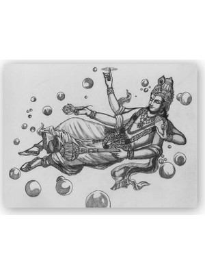 Caka Tablo   Ahşap Tablo Hindu Tanrısı Vishnu Karakalem
