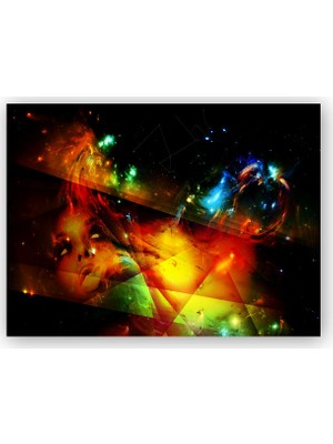 Caka Tablo   Ahşap Tablo Kadın Yüzü Geometrik Şekiller ve Spot Işıklar