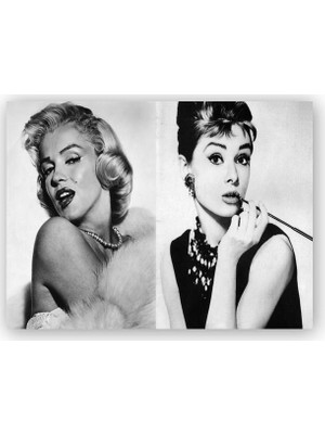 Caka Tablo   Ahşap Tablo Marilyn Monroe ve Audrey Hepburn