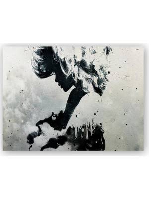 Caka Tablo   Ahşap Tablo Siyah Beyaz Kadın ve Karışık Saçları