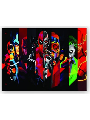 Caka Tablo   Ahşap Tablo Marvel Low Poly Tüm Karakterler
