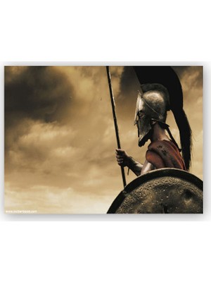 Caka Tablo   Ahşap Tablo Mızrak ve Kalkanlı Spartalı Savaşçı