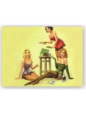 Caka Tablo   Ahşap Tablo Sigara ve Likör İçen Kadınlar Sarı Zemin