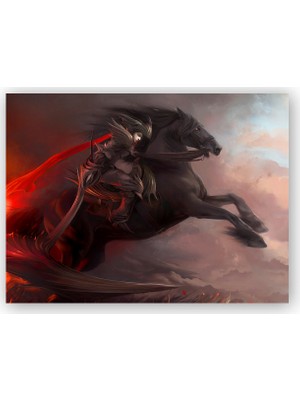 Caka Tablo   Ahşap Tablo Siyah Atlı Savaşçı
