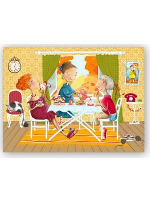 Caka Tablo   Ahşap Tablo Kızlar Çay Keyfinde