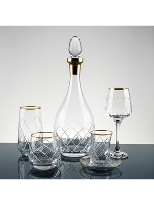 Sudecam Dizayn 61 Parça 12 Kişilik Sude Kesme El Dekor Cam Su Takımı