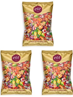 Elit Çikolata Karışık Meyve Dolgulu Bonbon Şeker 1kg 3’lü Set (3x1kg) Glutensiz