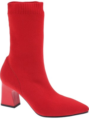 Shalin Günlük Kadın Topuklu Triko Bot PL-066 Kırmızı