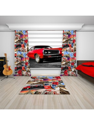 Tekstil Net Klasik Araba Temalı Baskılı Genç Odası Zebra Perde Tn-20