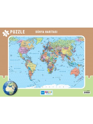 Blue Focus Dünya Haritası Frame Puzzle 72 Parça