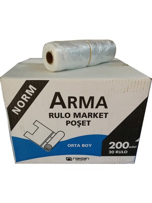 Arma Rulo Atlet Market Poşet Torba / 200 Adetlik 20 Rulo / Toplam 4000 Torba / Şeffaf / Koli
