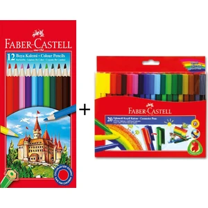 12'li Kuru Boya + Faber-Castell 20 Renk Eğlenceli Keçeli Kalem