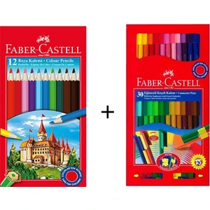 12'li Kuru Boya + Faber-Castell 30 Renk Eğlenceli Keçeli Kalem