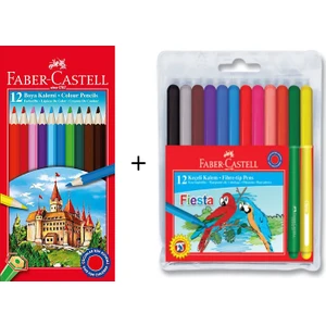 12'li Kuru Boya + Faber-Castell Fiesta 12 Renk Keçeli Kalem