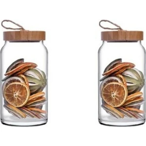 43593 Woody Bamboo Kapaklı Kavanoz 1130 cc - 2 Adet